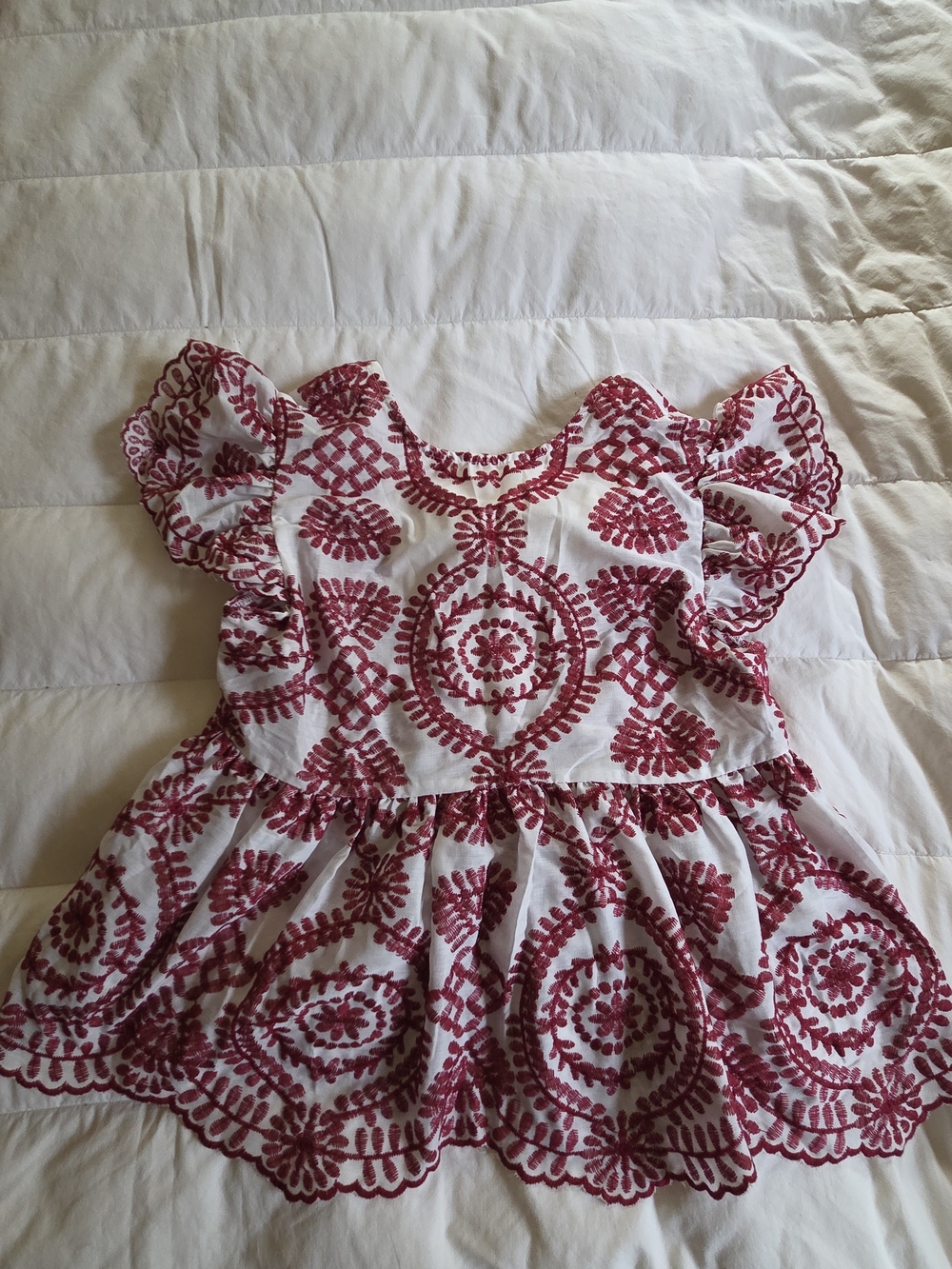 Shein 4th Of July Flutter Sleeve Top with Red Bohemian Embroidery And White Bow